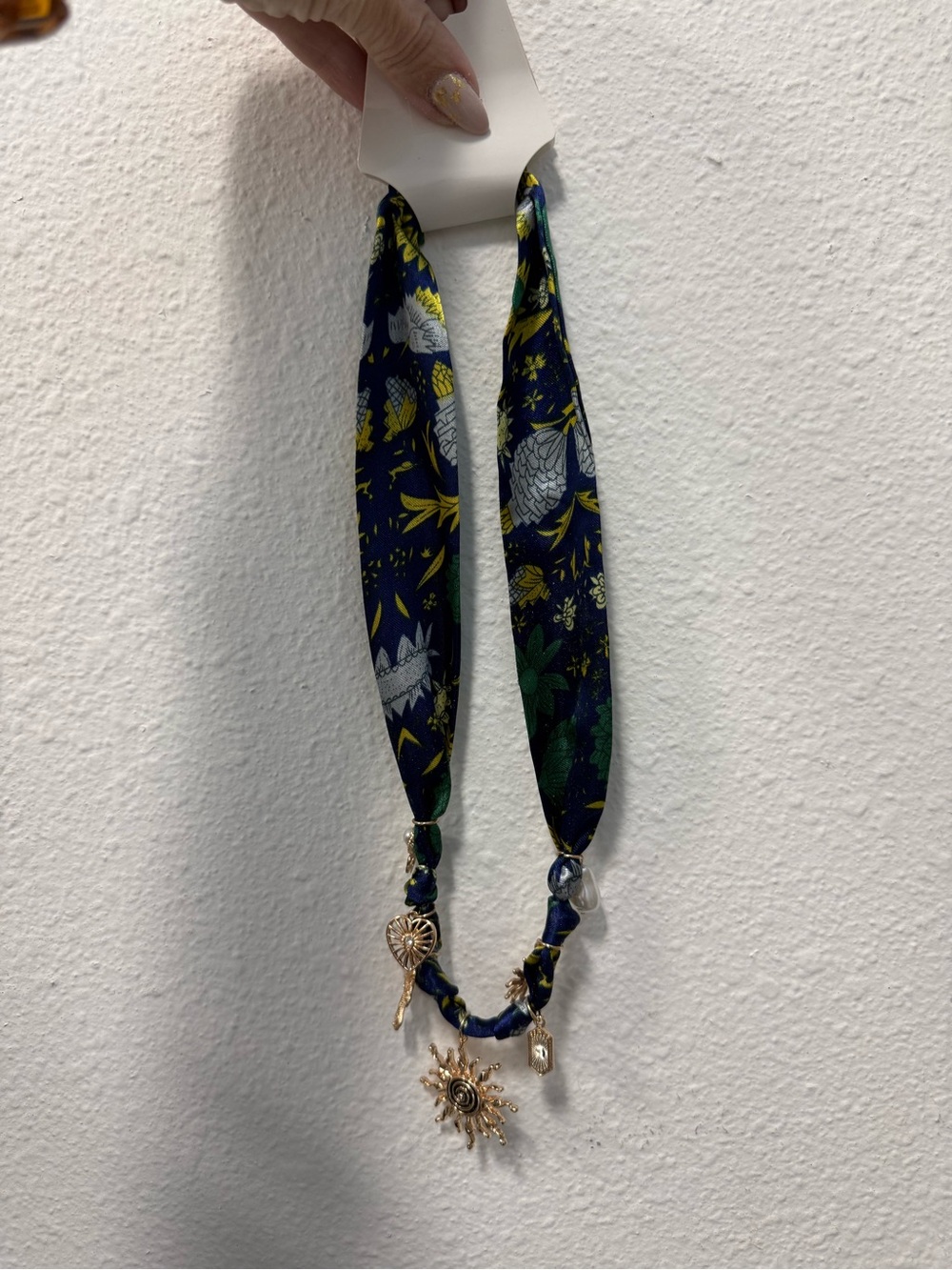 Silk-Style Navy Floral Charm Necklace - Unbranded